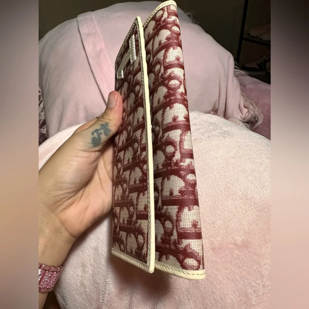 DIOR Trotter Canvas Leather Long Bifold Wallet Rogue Burgundy